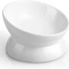 Topsats Elevated Cat Food Bowl, 5 Oz Ceramic Raised and Tilted Water Bowl, Anti Vomiting and Protect Pets’ Spines Dishes for Small Dog, Fat Faced Cat, Kitten (White, 1 Pack)