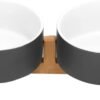 Topsats Ceramic Dog and Cat Bowl with Wood Stand Non-Slip Matte Glaze Weighted Food Water Set for Cats &Small Dogs 13.5OZ