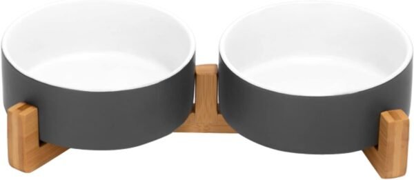 Topsats Ceramic Dog and Cat Bowl with Wood Stand Non-Slip Matte Glaze Weighted Food Water Set for Cats &Small Dogs 13.5OZ