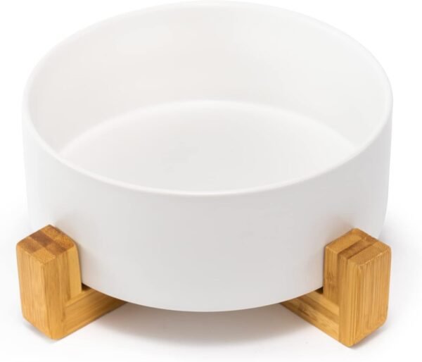 Topsats Ceramic Dog and Cat Bowl with Wood Stand Non-Slip Matte Glaze Weighted Food Water Set for Cats &Small Dogs 13.5OZ