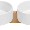 Topsats Ceramic Dog and Cat Bowl with Wood Stand Non-Slip Matte Glaze Weighted Food Water Set for Cats &Small Dogs 13.5OZ