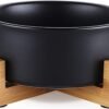 Topsats Ceramic Dog and Cat Bowl with Wood Stand Non-Slip Matte Glaze Weighted Food Water Set for Cats &Small Dogs 13.5OZ