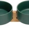 Topsats Ceramic Dog and Cat Bowl with Wood Stand Non-Slip Matte Glaze Weighted Food Water Set for Cats &Small Dogs 13.5OZ