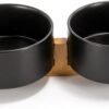 Topsats Ceramic Dog and Cat Bowl with Wood Stand Non-Slip Matte Glaze Weighted Food Water Set for Cats &Small Dogs 13.5OZ