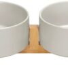 Topsats Ceramic Dog and Cat Bowl with Wood Stand Non-Slip Matte Glaze Weighted Food Water Set for Cats &Small Dogs 13.5OZ