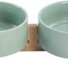Topsats Ceramic Dog and Cat Bowl with Wood Stand Non-Slip Matte Glaze Weighted Food Water Set for Cats &Small Dogs 13.5OZ