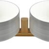 Topsats Ceramic Dog and Cat Bowl with Wood Stand Non-Slip Matte Glaze Weighted Food Water Set for Cats &Small Dogs 13.5OZ