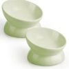 Topsats Elevated Cat Food Bowl, 5 Oz Ceramic Raised and Tilted Water Bowl, Anti Vomiting and Protect Pets’ Spines Dishes for Small Dog, Fat Faced Cat, Kitten (White, 1 Pack)