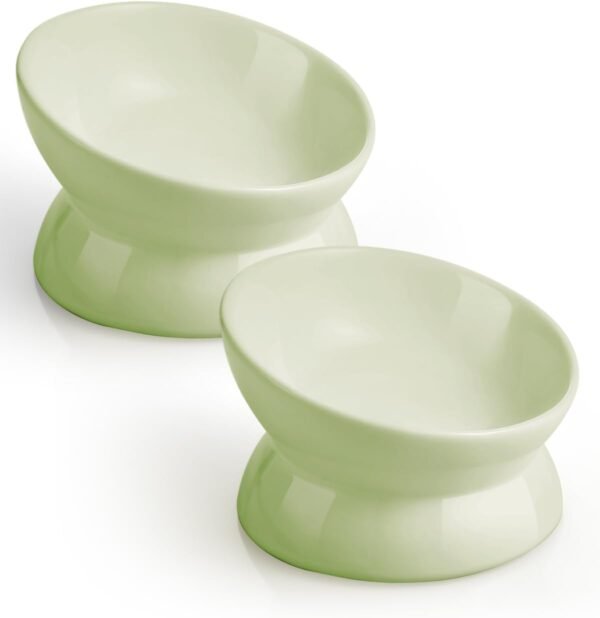 Topsats Elevated Cat Food Bowl, 5 Oz Ceramic Raised and Tilted Water Bowl, Anti Vomiting and Protect Pets’ Spines Dishes for Small Dog, Fat Faced Cat, Kitten (White, 1 Pack)
