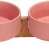 Topsats Ceramic Dog and Cat Bowl with Wood Stand Non-Slip Matte Glaze Weighted Food Water Set for Cats &Small Dogs 13.5OZ