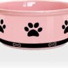 Topsats Ceramic Pet Bowl for Dogs and Cats, Weighted Non-Slip Dog Bowls Food and Water Dish, Durable Pets Feeding Bowls Suitable for Small, Medium, and Large Dogs, Pink, 36 Oz