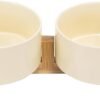 Topsats Ceramic Dog and Cat Bowl with Wood Stand Non-Slip Matte Glaze Weighted Food Water Set for Cats &Small Dogs 13.5OZ