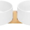 Topsats Ceramic Dog and Cat Bowl with Wood Stand Non-Slip Matte Glaze Weighted Food Water Set for Cats &Small Dogs 13.5OZ