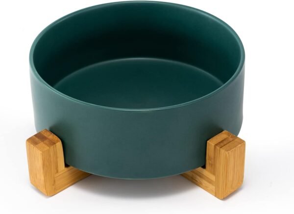 Topsats Ceramic Dog and Cat Bowl with Wood Stand Non-Slip Matte Glaze Weighted Food Water Set for Cats &Small Dogs 13.5OZ