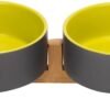 Topsats Ceramic Dog and Cat Bowl with Wood Stand Non-Slip Matte Glaze Weighted Food Water Set for Cats &Small Dogs 13.5OZ