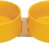 Topsats Ceramic Dog and Cat Bowl with Wood Stand Non-Slip Matte Glaze Weighted Food Water Set for Cats &Small Dogs 13.5OZ