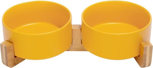 Topsats Ceramic Dog and Cat Bowl with Wood Stand Non-Slip Matte Glaze Weighted Food Water Set for Cats &Small Dogs 13.5OZ