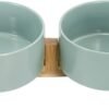 Topsats Ceramic Dog and Cat Bowl with Wood Stand Non-Slip Matte Glaze Weighted Food Water Set for Cats &Small Dogs 13.5OZ