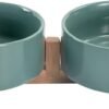 Topsats Ceramic Dog and Cat Bowl with Wood Stand Non-Slip Matte Glaze Weighted Food Water Set for Cats &Small Dogs 13.5OZ