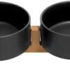 Topsats Ceramic Dog and Cat Bowl with Wood Stand Non-Slip Matte Glaze Weighted Food Water Set for Cats &Small Dogs 13.5OZ