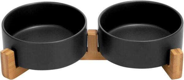 Topsats Ceramic Dog and Cat Bowl with Wood Stand Non-Slip Matte Glaze Weighted Food Water Set for Cats &Small Dogs 13.5OZ