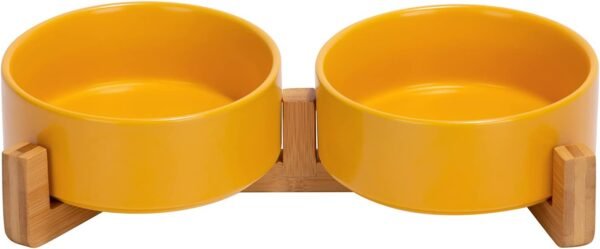 Topsats Ceramic Dog and Cat Bowl with Wood Stand Non-Slip Matte Glaze Weighted Food Water Set for Cats &Small Dogs 13.5OZ
