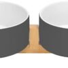 Topsats Ceramic Dog and Cat Bowl with Wood Stand Non-Slip Matte Glaze Weighted Food Water Set for Cats &Small Dogs 13.5OZ