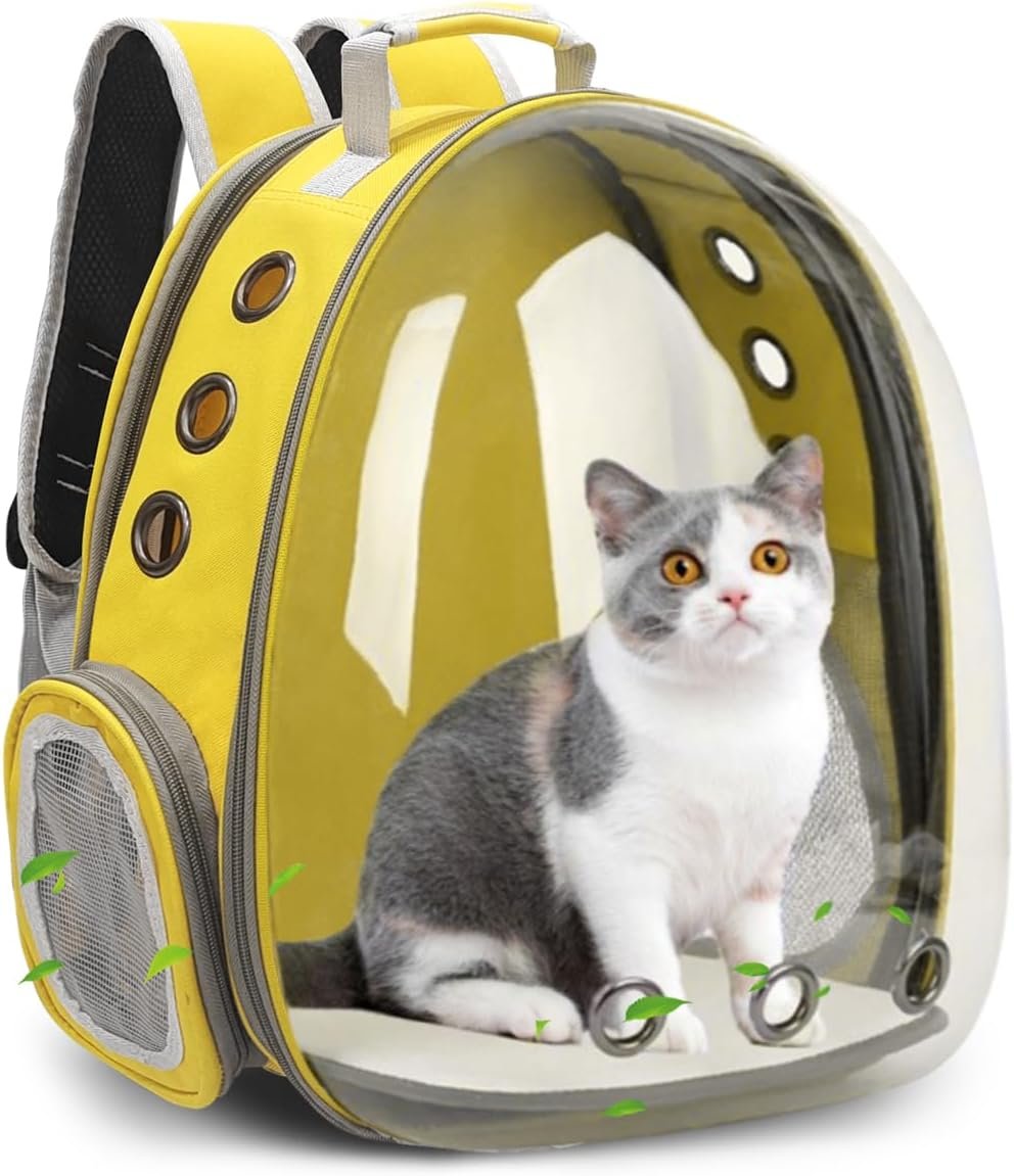 Topsats Cat Backpack/Cat Backpack Bubble Expandable Foldable Breathable for Small Medium Dogs Cats, Space Capsule Bubble Window Pet Carrier Backpack for Hiking, Travelling (Yellow)