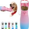 Topsats Dog Water Bottle, 19Oz Large Capacity Portable Dog Water Bowl, Food Grade Drinking Feeder & Dish Bowl, Unique Puppy Essentials for Outdoor Walking Traveling, Dog Gifts (Pink&Blue)