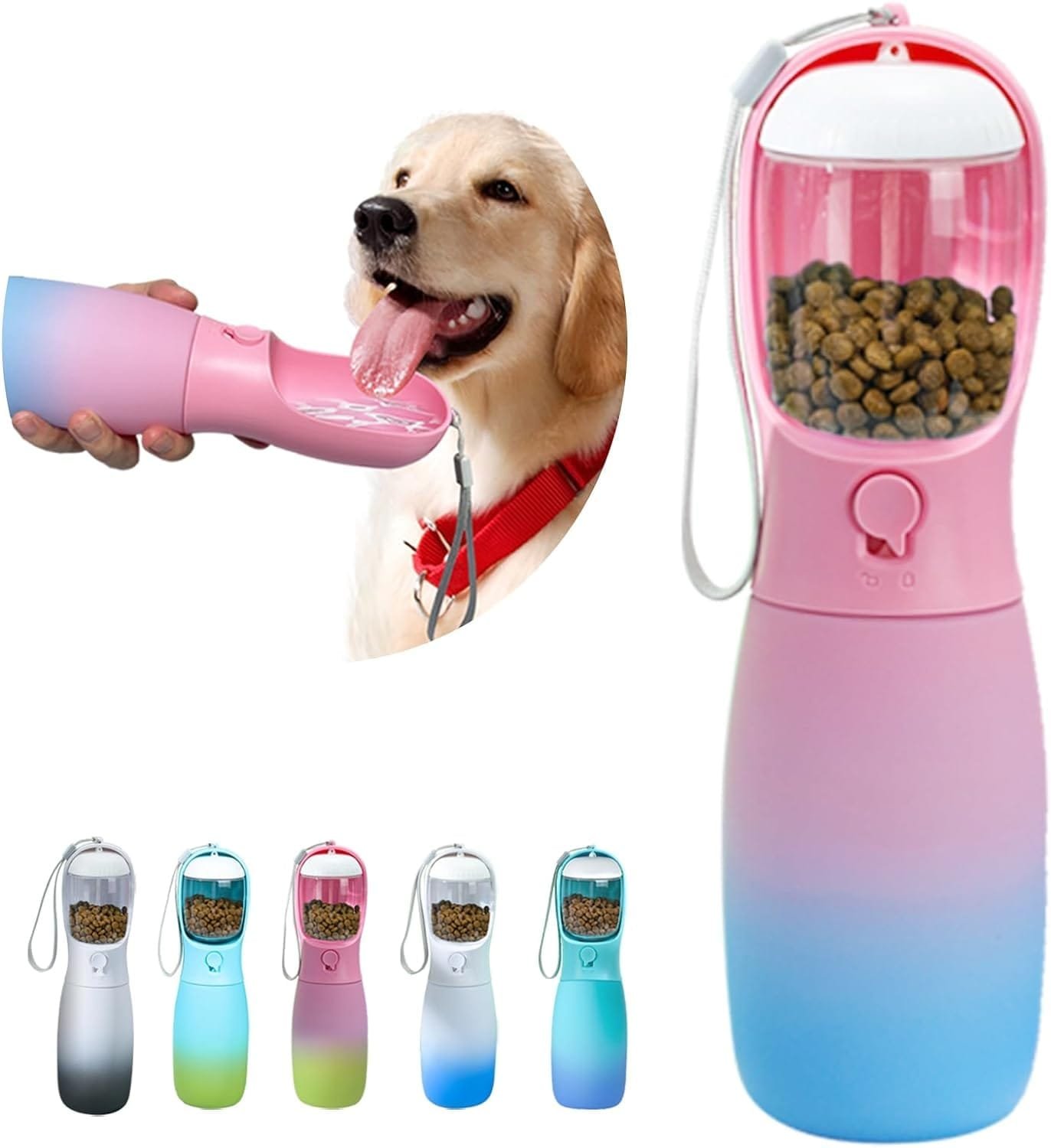 Topsats Dog Water Bottle, 19Oz Large Capacity Portable Dog Water Bowl, Food Grade Drinking Feeder & Dish Bowl, Unique Puppy Essentials for Outdoor Walking Traveling, Dog Gifts (Pink&Blue)