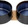 Topsats Ceramic Dog and Cat Bowl with Wood Stand Non-Slip Matte Glaze Weighted Food Water Set for Cats &Small Dogs 13.5OZ