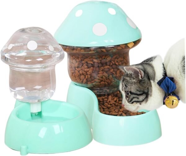 Topsats Automatic Feeders Automatic Pets Feeder Waterer Set 1800ml Cats Food Feeder and 500ml Dogs Water Dispenser with DIY Sticker for Small Medium Big Pets Green