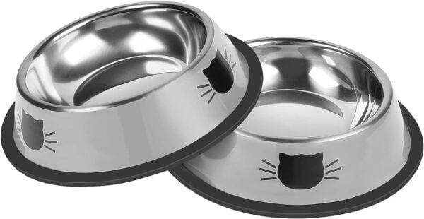 Topsats 2Pcs Cat Bowls Non-Slip Stainless Steel Small Cat Food Bowls Unbreakable Thicken Cat Feeder 7 Oz Cat Dishes Suitable for Indoor Small Pets Removable Rubber Base Easily Clean Lovely Color