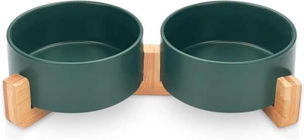 Topsats Ceramic Pet Bowls for Dog and Cat, Raised Dog Food and Water Bowl Set with Anti-Slip Wooden Stand, Grey Pets Dish Feeding Bowls Suitable for Small, Medium and Big Cats Dogs, 28 OZ