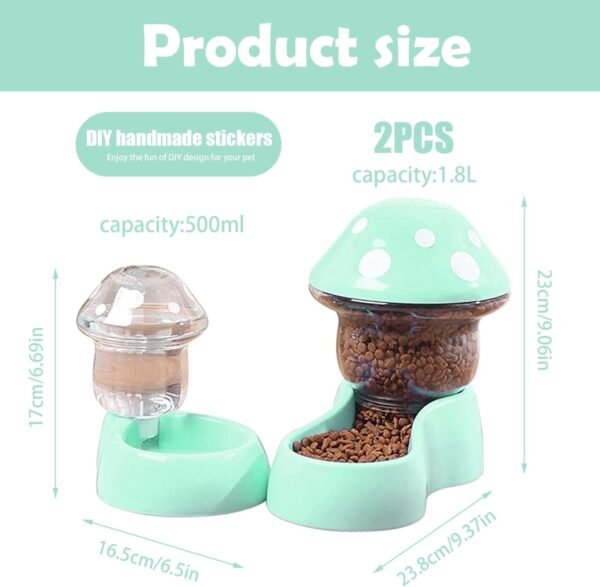 Topsats Automatic Feeders Automatic Pets Feeder Waterer Set 1800ml Cats Food Feeder and 500ml Dogs Water Dispenser with DIY Sticker for Small Medium Big Pets Green