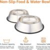 Topsats Stainless Steel Non-Skid Pet Dog Water And Food Bowl, 2-Pack (10 x 2.8 Inches), Each Holds Up to 4 Cups