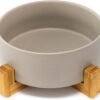 Topsats Ceramic Dog and Cat Bowl with Wood Stand Non-Slip Matte Glaze Weighted Food Water Set for Cats &Small Dogs 13.5OZ