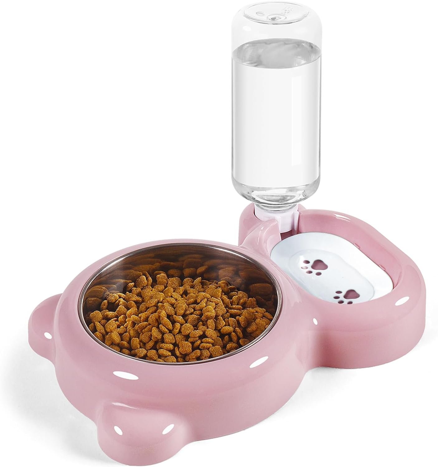 Topsats Dog Bowls, Cat Food and Water Bowl Set with Water Dispenser and Stainless Steel Bowl for Cats and Small Dogs – Pink