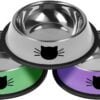 Topsats 2Pcs Cat Bowls Non-Slip Stainless Steel Small Cat Food Bowls Unbreakable Thicken Cat Feeder 7 Oz Cat Dishes Suitable for Indoor Small Pets Removable Rubber Base Easily Clean Lovely Color