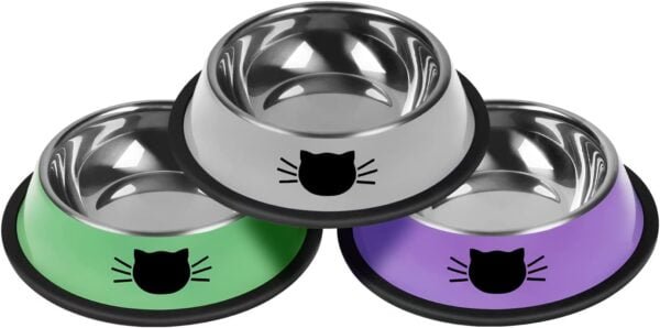 Topsats 2Pcs Cat Bowls Non-Slip Stainless Steel Small Cat Food Bowls Unbreakable Thicken Cat Feeder 7 Oz Cat Dishes Suitable for Indoor Small Pets Removable Rubber Base Easily Clean Lovely Color