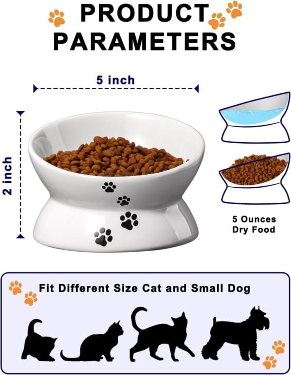 Topsats Cat Bowl Anti Vomiting, Raised Cat Food Bowls, Tilted Elevated Cat Bowl, Ceramic Pet Food Bowl for Flat Faced Cats, Small Dogs, Protect Pet’s Spine, Dishwasher Safe