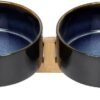 Topsats Ceramic Dog and Cat Bowl with Wood Stand Non-Slip Matte Glaze Weighted Food Water Set for Cats &Small Dogs 13.5OZ