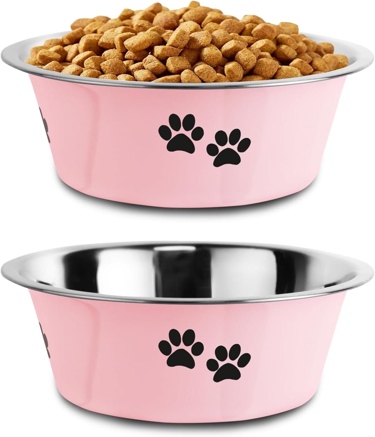 Topsats Stainless Steel Dog Bowls, Nonslip Rubber Bottom No Spill Proof Skid Metal Insulated Dog Bowls for Large Medium Small Breed Dogs (Pink, 3.6 Cups/29 OZ)