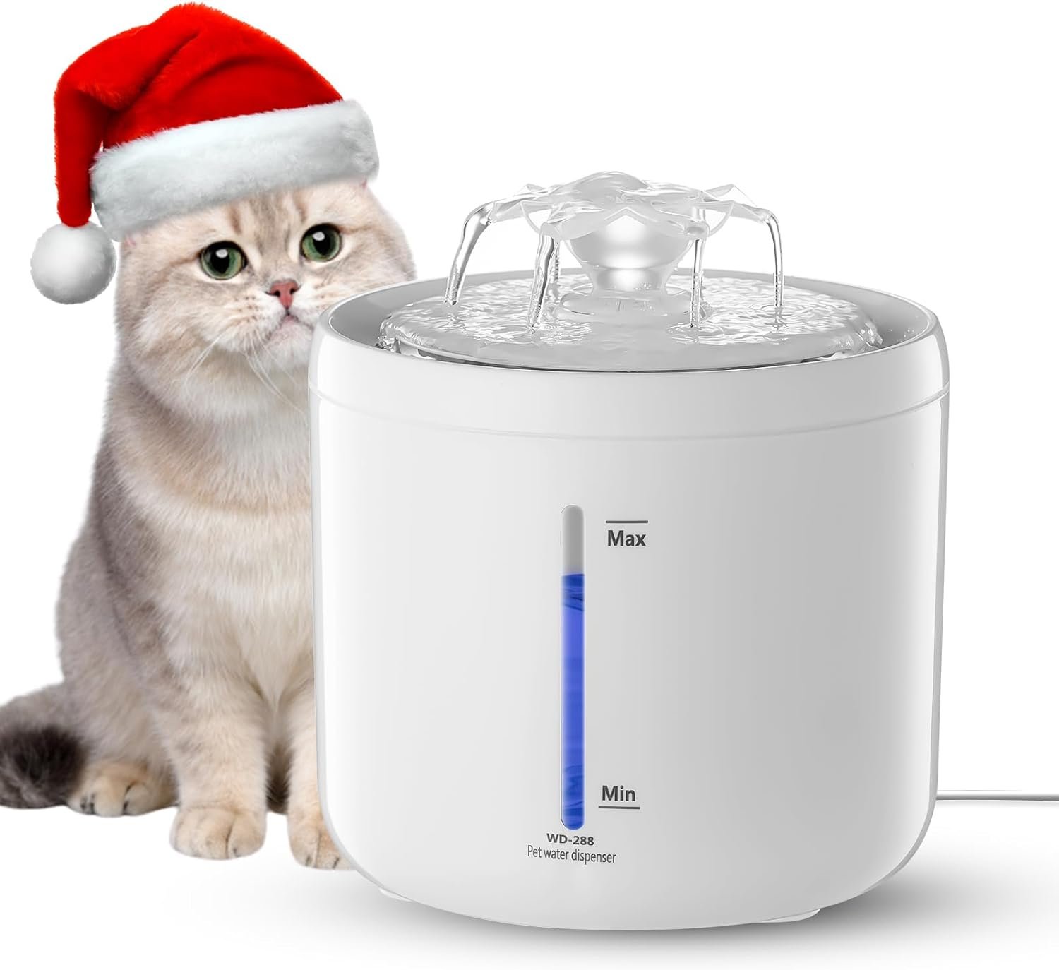 Topsats Cat Water Fountain, Pet Water Fountain for Cats Inside LED Water Storage & 2 Flow Modes, 67oz/2L Automatic Cat Water Dispenser for Dogs Small Drinking Indoors Filters Smart Pump Visual Window