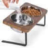 Topsats Elevated Cat Bowls, 15?? Tilted Raised Cat Food Bowls Wood Pet Bowls with Stand Anti Vomiting 2 Stainless Steel Bowls for Cats and Puppy