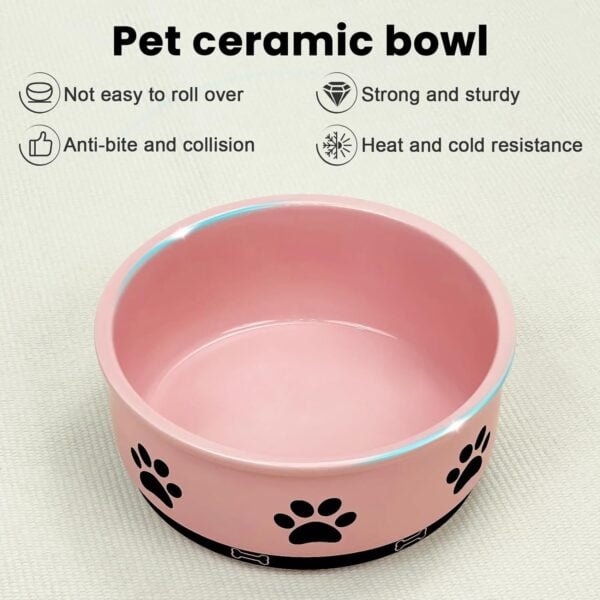 Topsats Ceramic Pet Bowl for Dogs and Cats, Weighted Non-Slip Dog Bowls Food and Water Dish, Durable Pets Feeding Bowls Suitable for Small, Medium, and Large Dogs, Pink, 36 Oz