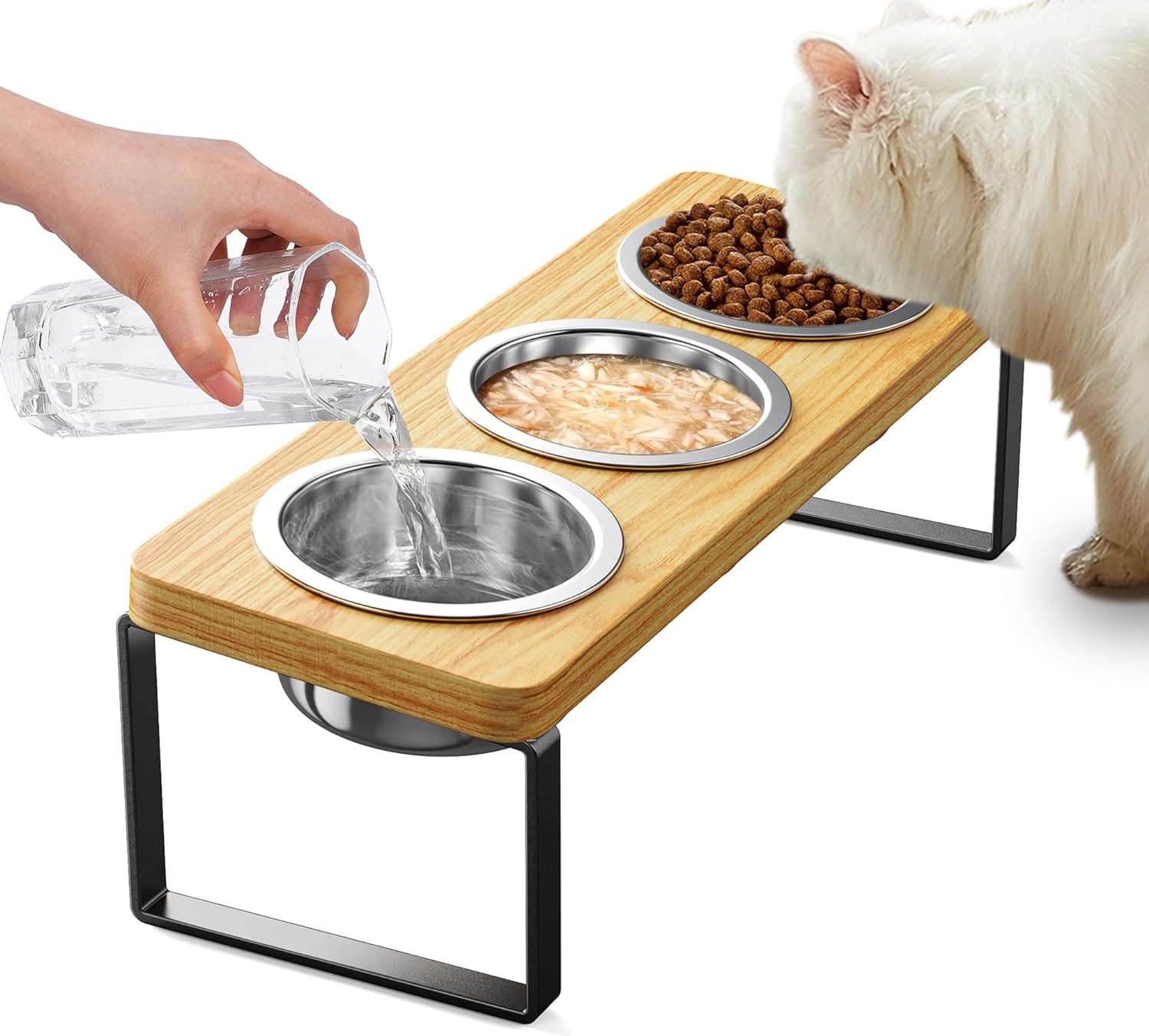 Topsats Elevated Cat Bowls with 3 Stainless Steel Bowls | 10?? Tilted Anti-Vomiting Raised Cat Food Bowls for Small Cats and Puppies Pet Bowls with Stand