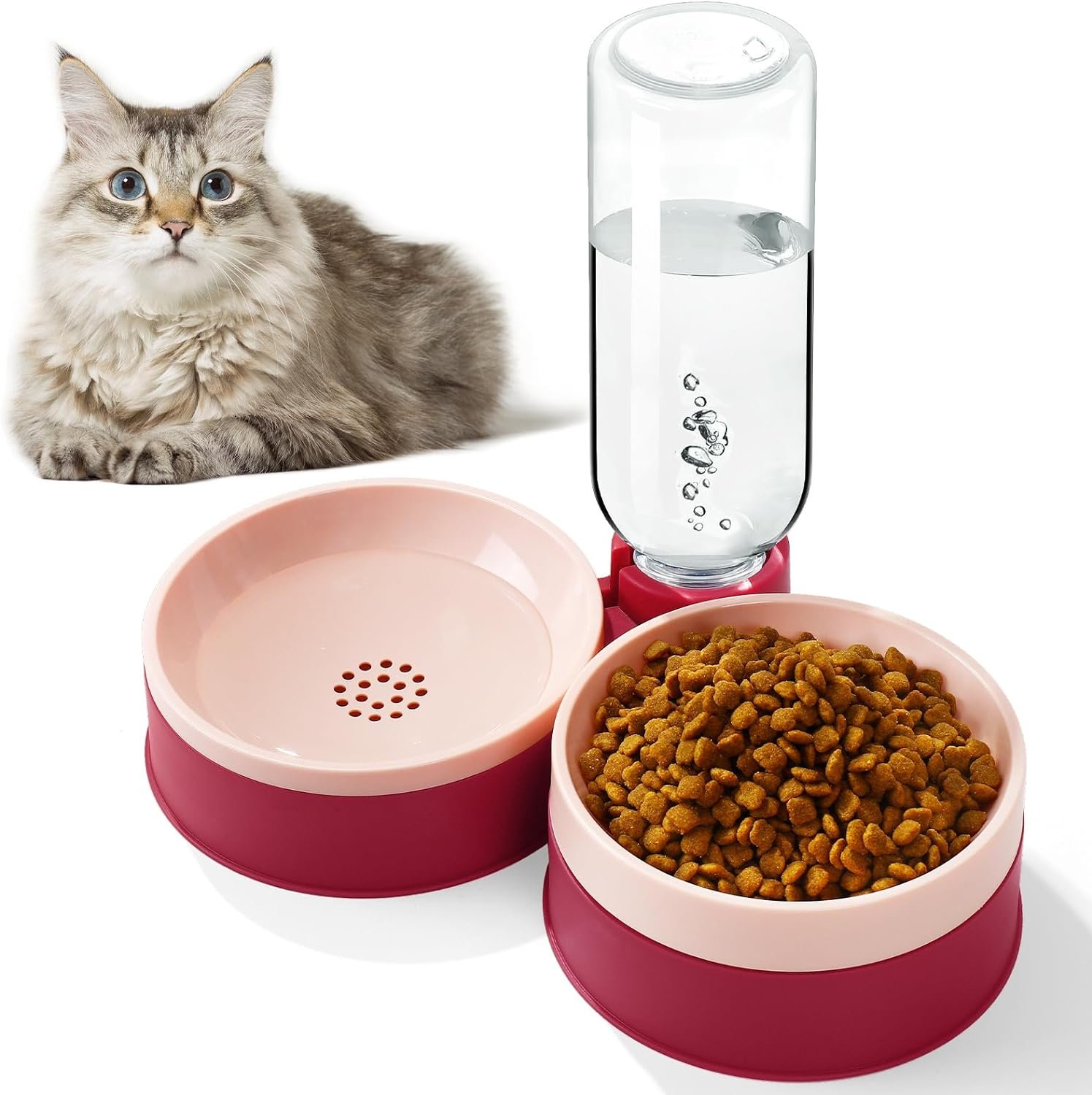 Topsats Cat Food Bowl, Cat Bowls Whisker Friendly with Water Dispenser for Cats and Small Dogs