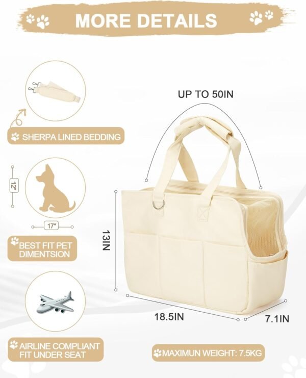 Topsats Dog Carrier Pet Bag Holds Up to 20lbs,Cotton Bag with Soft-Sided,Dog and Cat Carriers for Cats and Small Dogs,Carrier Airline Approved Pet Bag,Beige