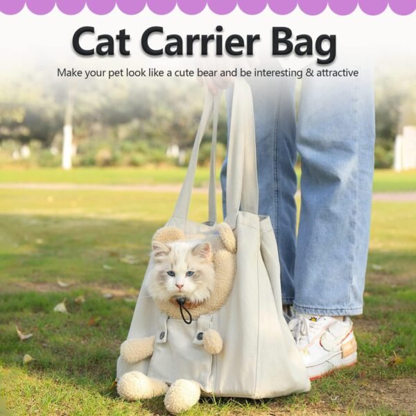 Topsats Cat Carrier Bag Canvas Shoulder Bag for Small Pets, Cute Bear-Shaped Small Dog Carrier Sling,Portable Puppy Carrying Bag, Soft Pouch Tote Bag for Rabbit Kitten Small Animal Supplies